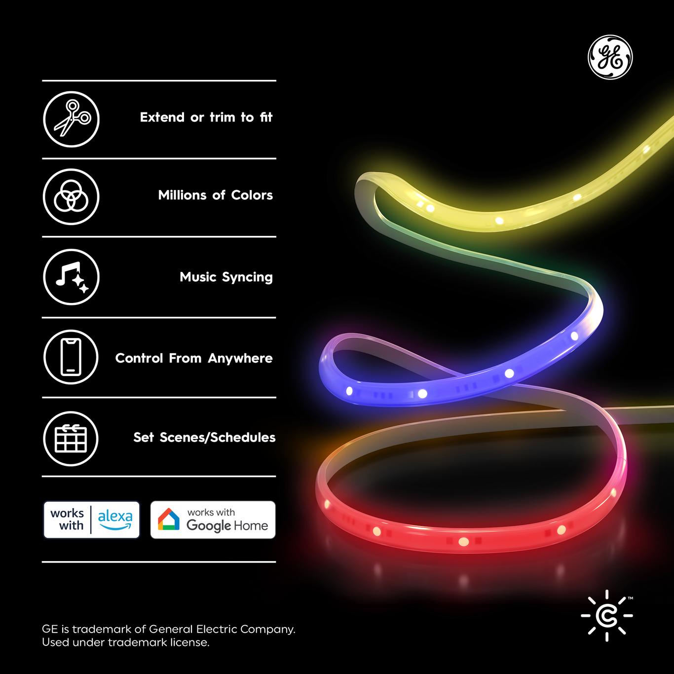 GE Cync Dynamic Effects Smart LED Light Strip With Music Sync, Color ...