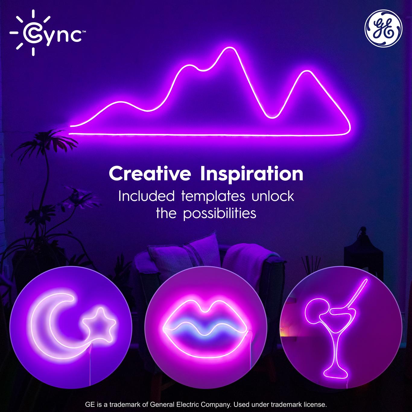 GE CYNC Smart Neon Shape Light Dynamic Effects Full Color, 2.4GHz Wi-Fi ...