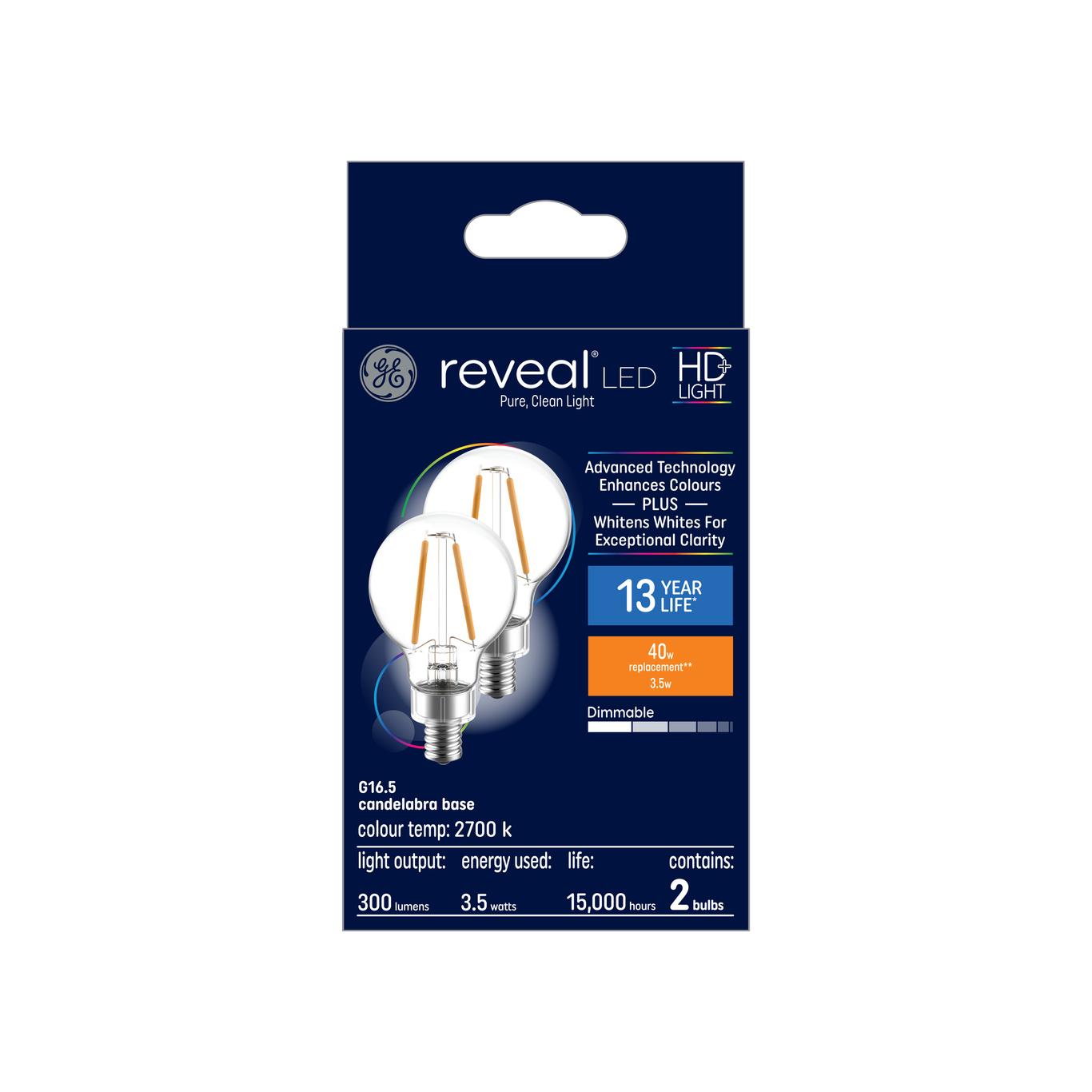 GE Reveal HD+ LED 40 Watt Replacement, Reveal, G16.5 Vanity - Globe ...