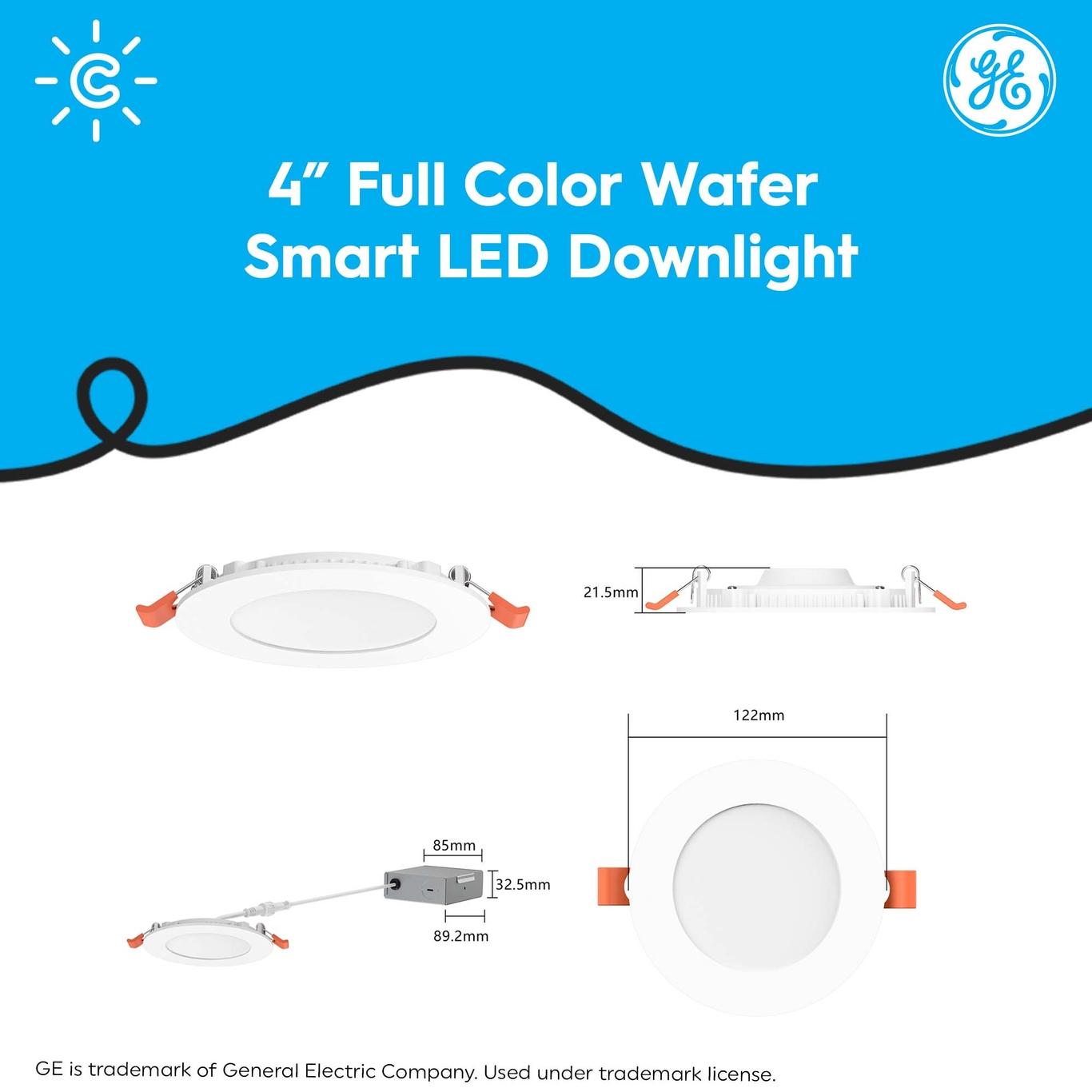 GE Cync Reveal® Smart LED Wafer Downlight, Color Changing Smart WiFi ...