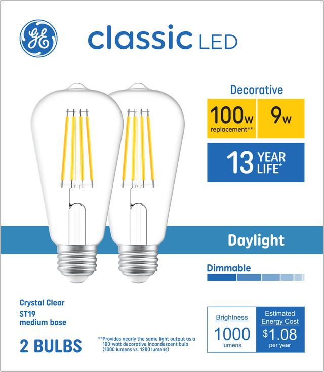 GE Classic LED 100 Watt Replacement Daylight ST19 Edison Bulbs