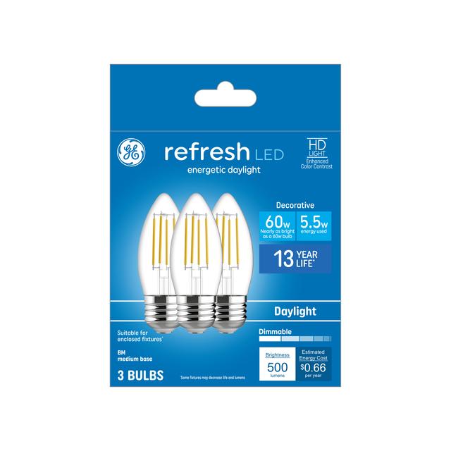 GE Refresh HD LED 60 Watt Replacement, Daylight, B11 Deco - Candle ...