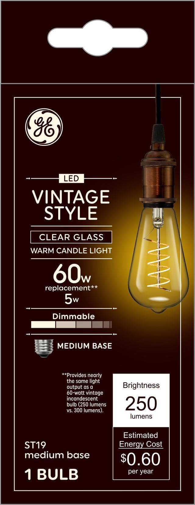 GE Vintage LED 60 Watt Replacement Candlelight ST19 Edison Bulbs