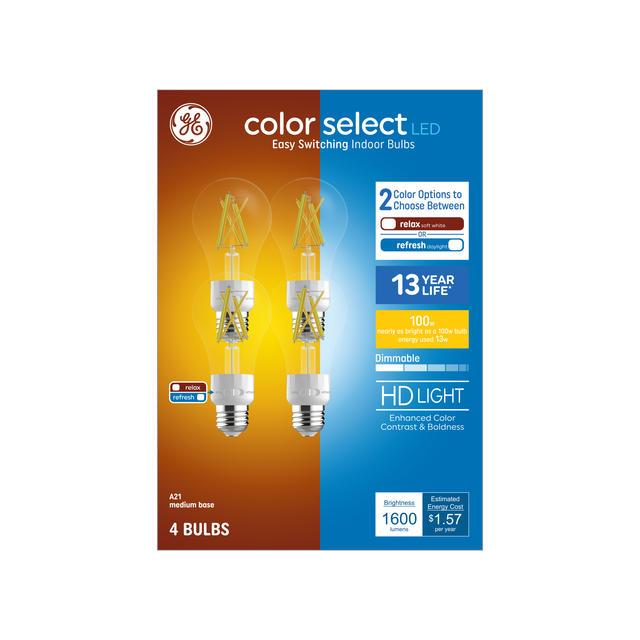 GE Color Select LED 100 Watt Replacement, A21 General Purpose Bulbs (4 Pack)