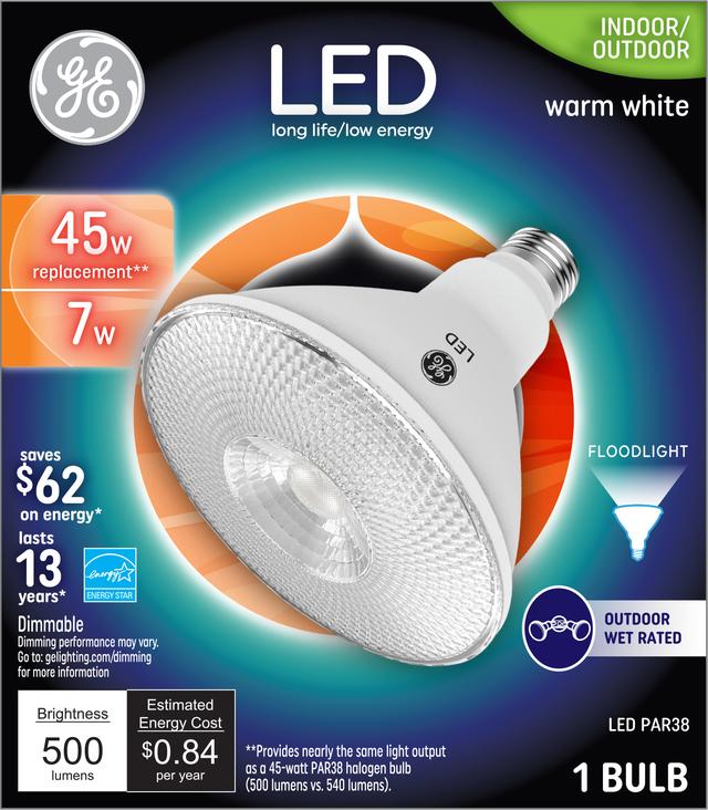 GE LED Light Bulb 45 Watt Replacement Warm White PAR38 Outdoor