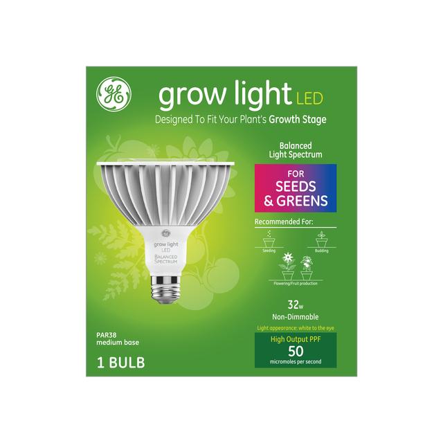 GE Grow LED Light Bulbs for Seeds and Greens, PAR38 Bulb, 32 Watts (1 Pack)