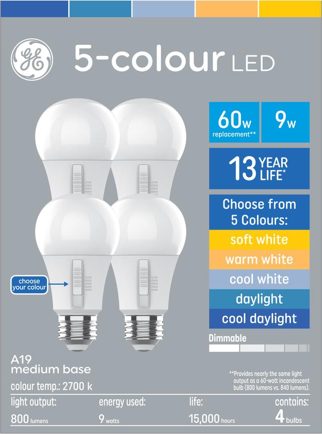 GE Color Select LED 60 Watt Replacement A19 General Purpose Bulbs