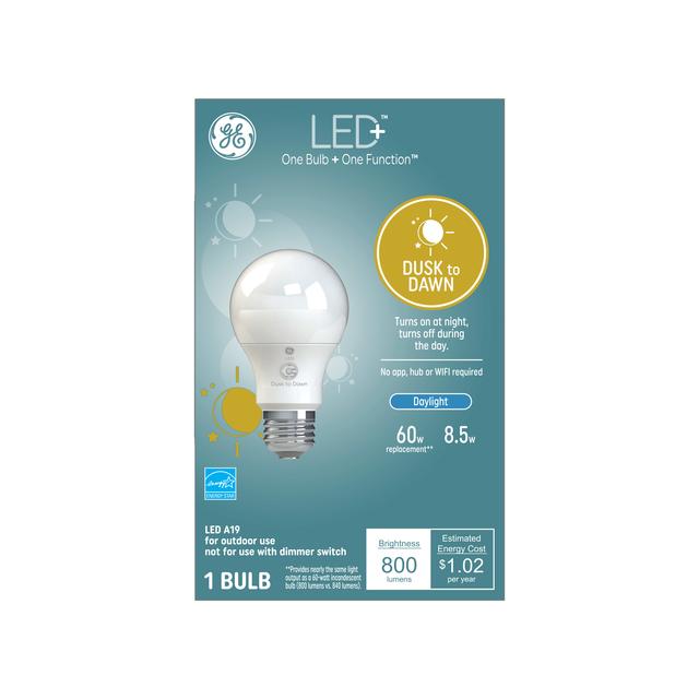 GE LED+ A19 Dusk to Dawn LED Light Bulbs, Security Lights, 60 Watt ...