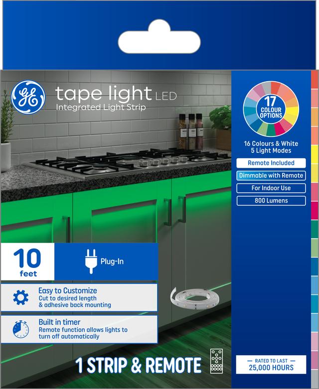 GE Color Changing RGBW 10W LED 10ft Plug In Tape Light Kit