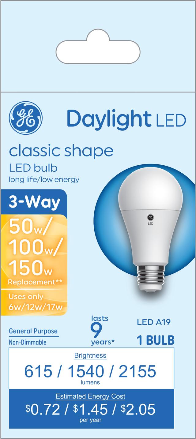 GE Basic LED 150 100 50 Watt Replacement Daylight A19 3 Way