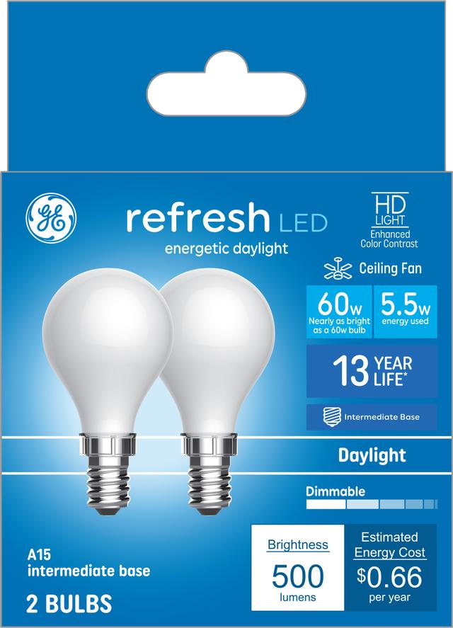 Ge Refresh Hd Led 60 Watt Replacement, Daylight, A15 Ceiling Fan Bulbs 