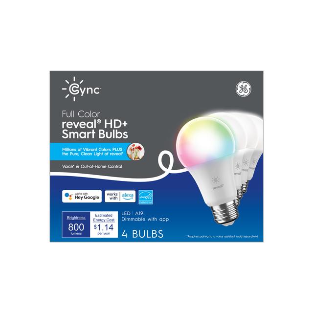 Ampoules GE Cync Reveal Ampoules LED intelligentes, changement de couleur, fonctionne avec Alexa et Google Assistant, Bluetooth et Wi-Fi activés (lot de 4)