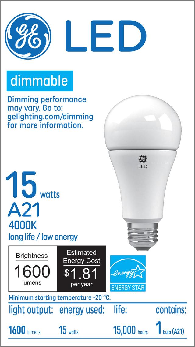 GE Classic LED 15 Watt Cool White A21 General Purpose Bulb 1 Pack