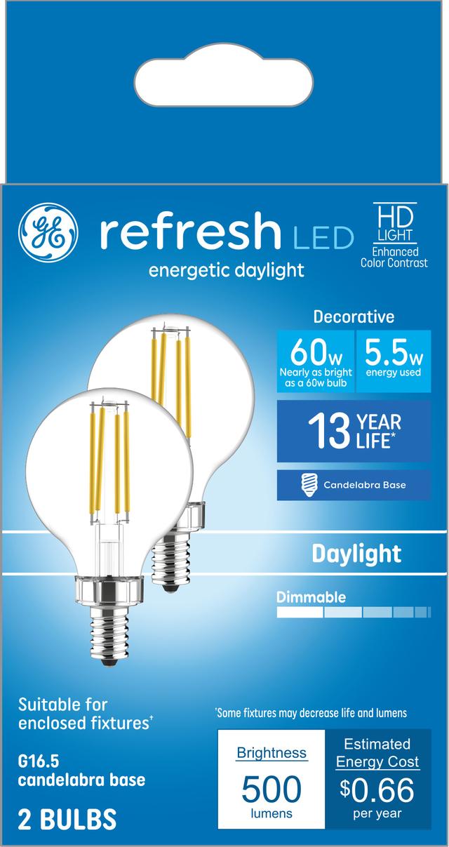 GE Refresh HD LED 60 Watt Replacement Daylight G16.5 Vanity