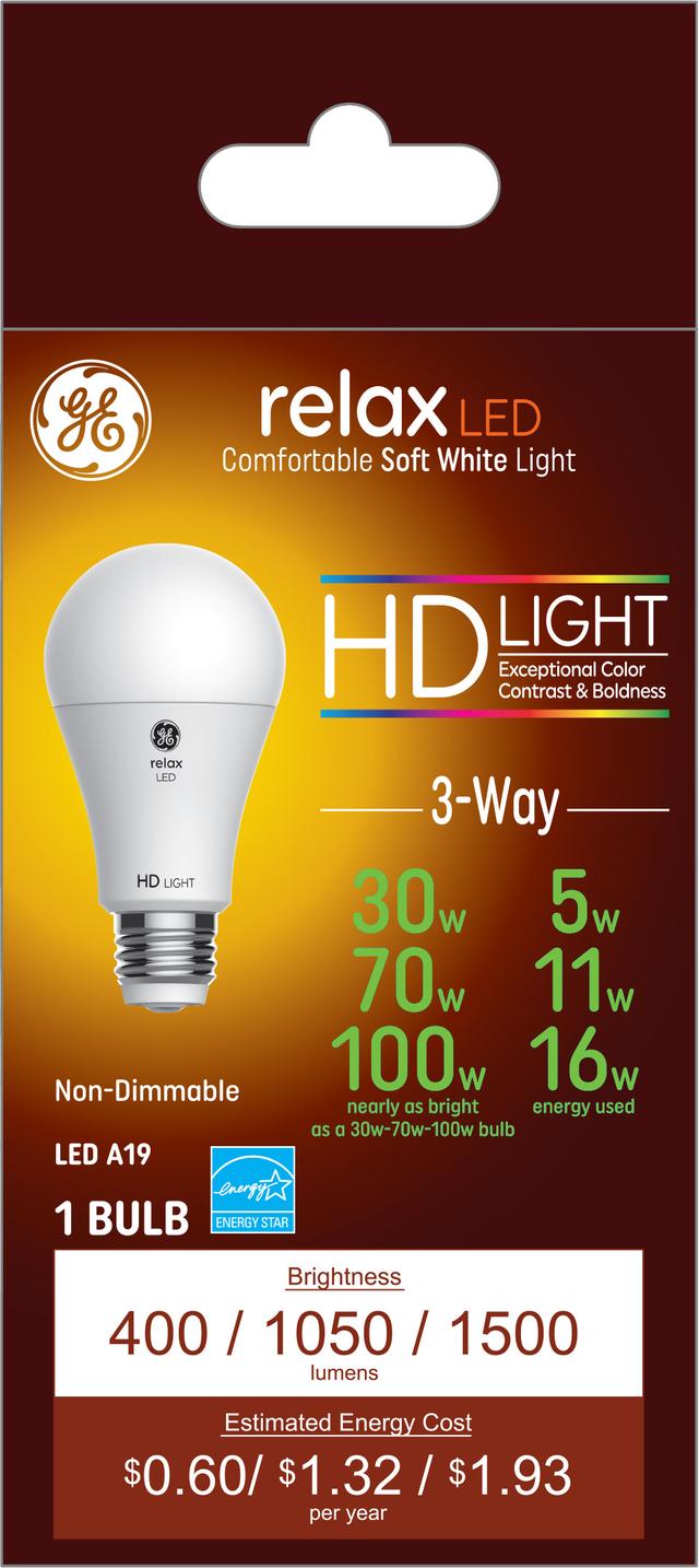 GE Relax HD LED 100 70 30 Watt Replacement Soft White A19 3 Way