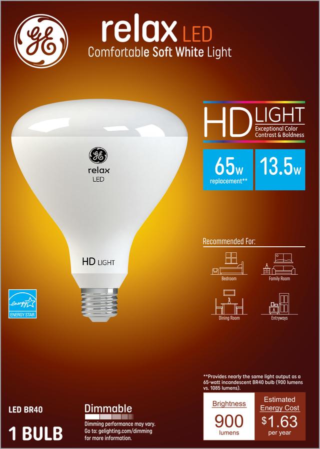 GE Relax HD LED 65 Watt Replacement Soft White BR40 Indoor