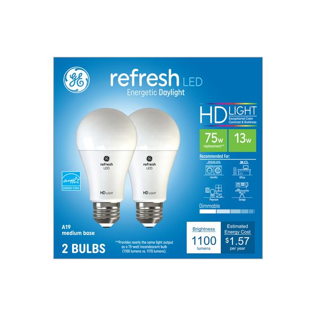 GE Refresh HD LED 75 Watt Replacement, Daylight, A19+ General Purpose ...