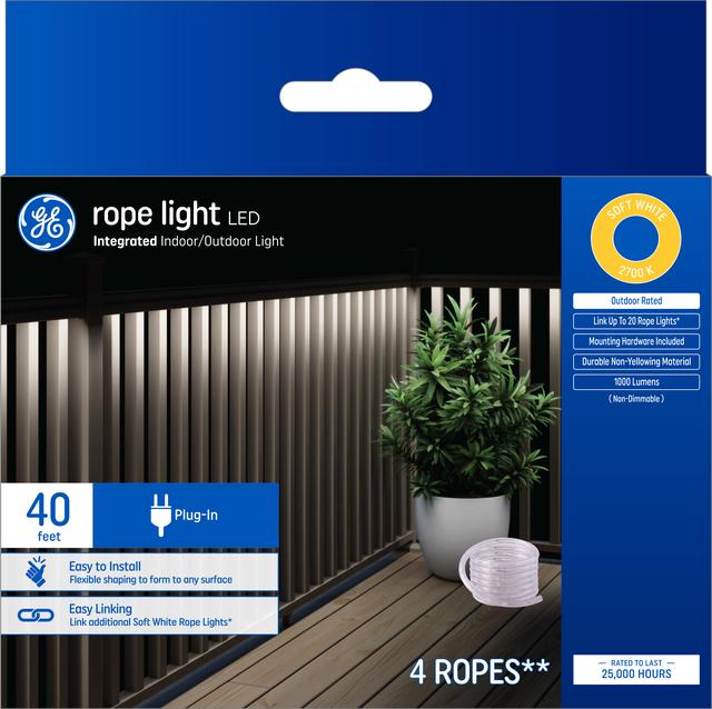 GE Rope Light Soft White 24W LED Outdoor Rated 40ft Plug In Light