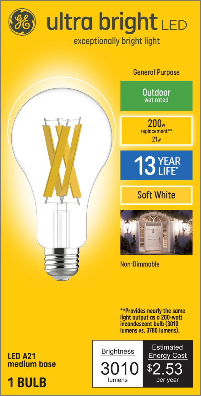 GE Ultra Bright LED 200 Watt Replacement Soft White A21 General