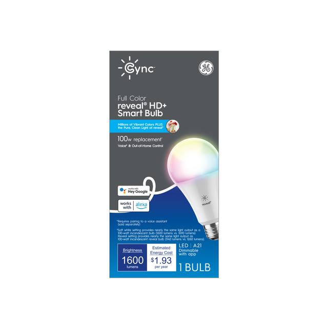 Cync Full Color reveal® Smart Bulb (1 LED A21 Bulb), 100W Replacement, Bluetooth/Wifi Enabled, Works With Alexa, Google Assistant Without Hub