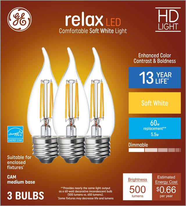 GE Relax HD LED 60 Watt Replacement Soft White CA11 Deco