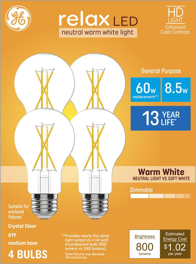 GE Relax HD LED 60 Watt Replacement Warm White A19 General