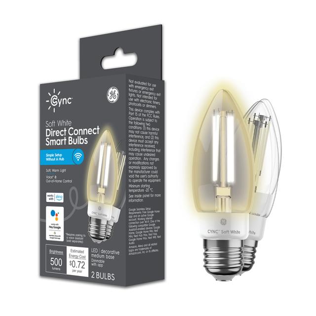 GE Cync Smart LED Light Bulb, Soft White Decorative Candle Light, Works with Alexa and Google Home, Medium Base (2 Pack)