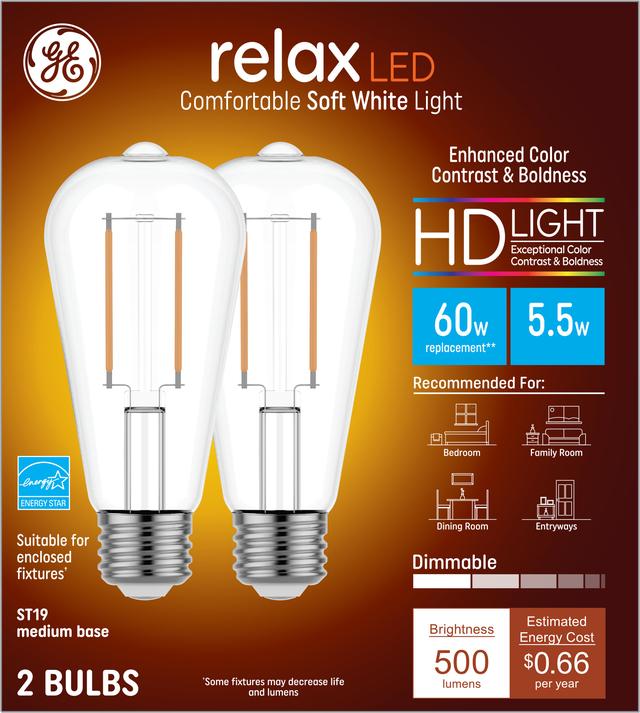 GE Relax HD LED 60 Watt Replacement Soft White ST19 Edison Bulbs