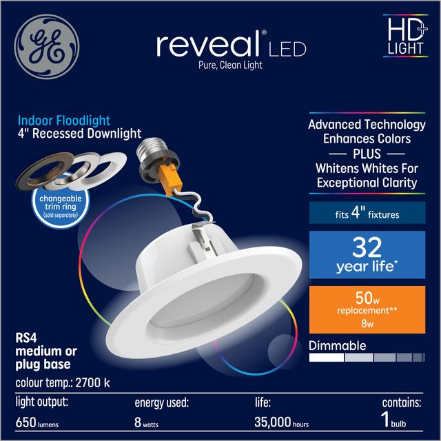 GE Reveal HD LED Light 50W Replacement Recessed Can Fixture 1 Pack