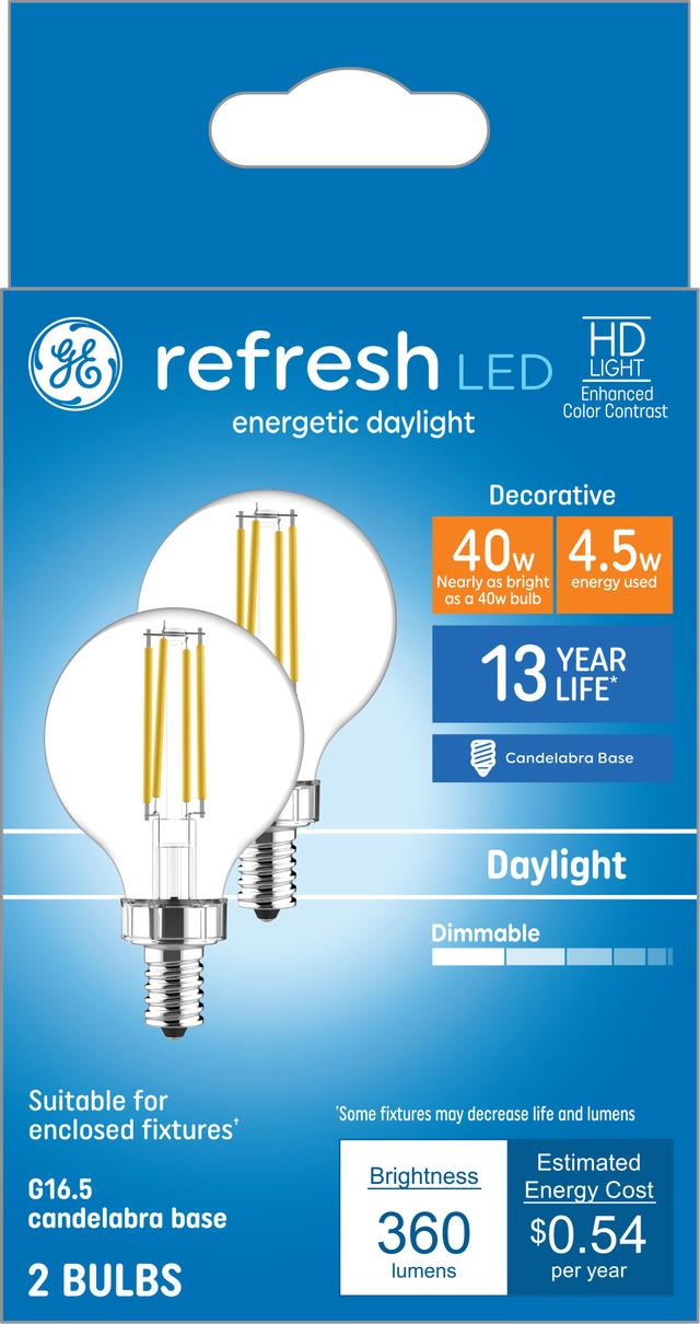 GE Refresh HD LED 40 Watt Replacement, Daylight, G16.5 Deco - Globe ...