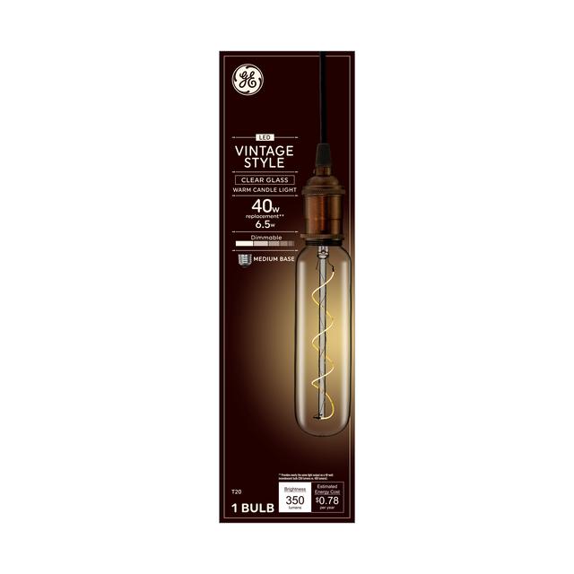 GE Vintage LED 40 Watt Replacement, Candlelight, T20 Deco - Tubular Bulbs (1 Pack)