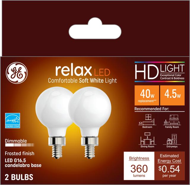 GE Relax HD LED 40 Watt Replacement Soft White G16.5 Vanity