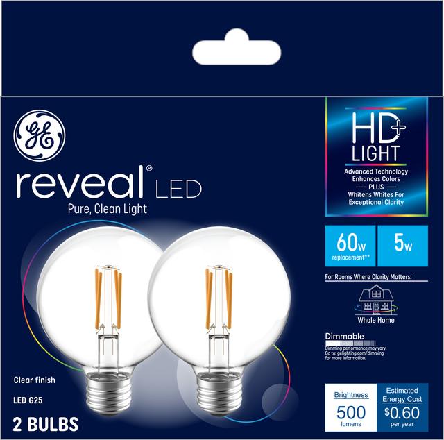 GE Reveal HD LED 60 Watt Replacement Reveal G25 Vanity Globe