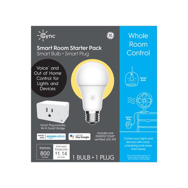 GE Cync Smart Room Starter Pack (Smart Plug + Soft White A19 Smart Bulb)