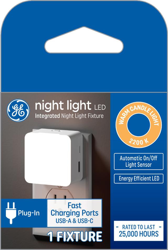 GE Night Light LED Dual USB Warm Candlelight Plug in Fixture 1 Pack