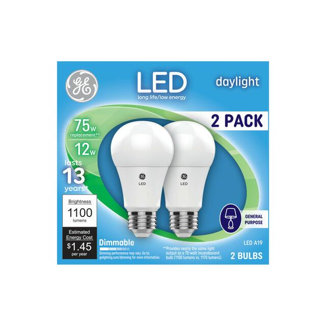 GE Classic LED 75 watts de rechange, lumière du jour, ampoules universelles A19 (lot de 2)