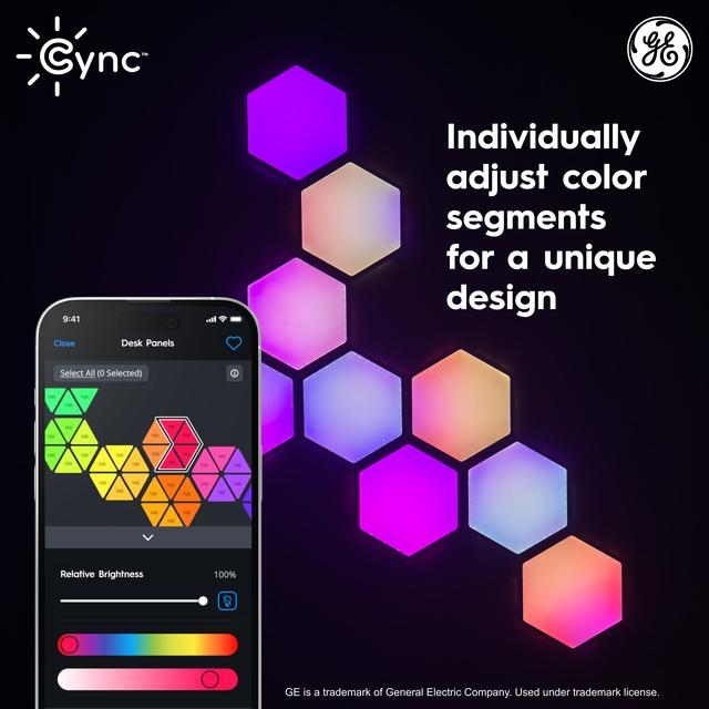 GE CYNC Dynamic Effects Full Color Smart Hexagon Panels Works