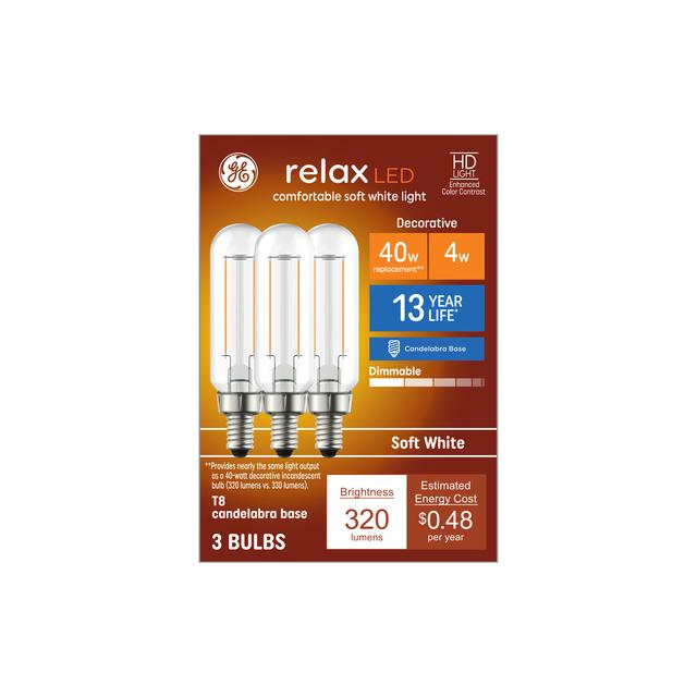 GE Relax HD LED 40 Watt Replacement, Soft White, T8 Deco - Tubular Bulbs (3 Pack)
