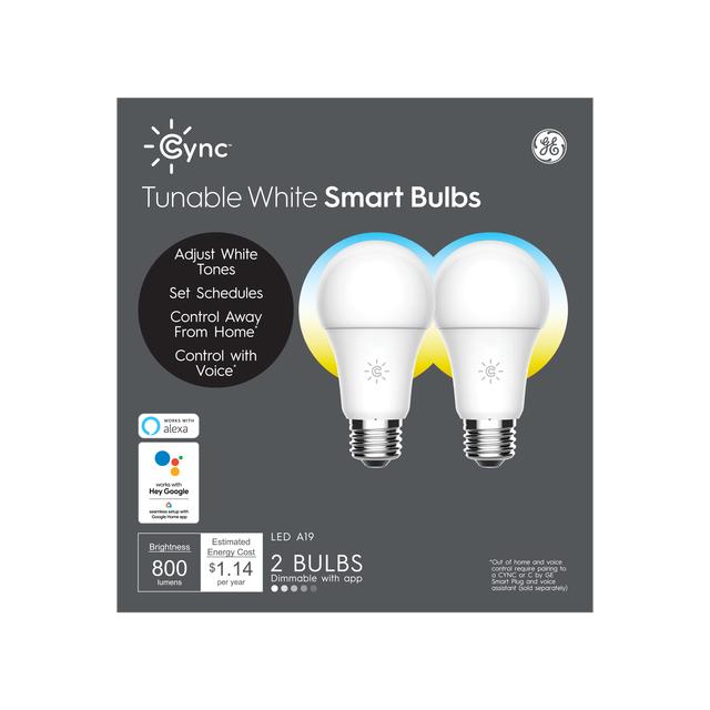 GE CYNC Tunable White A19 Smart LED Bulbs (2-Pack) Packaging May Vary