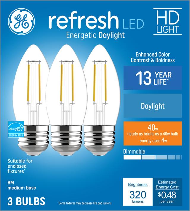 GE Refresh HD LED 40 Watt Replacement, Daylight, B11 Deco - Candle ...