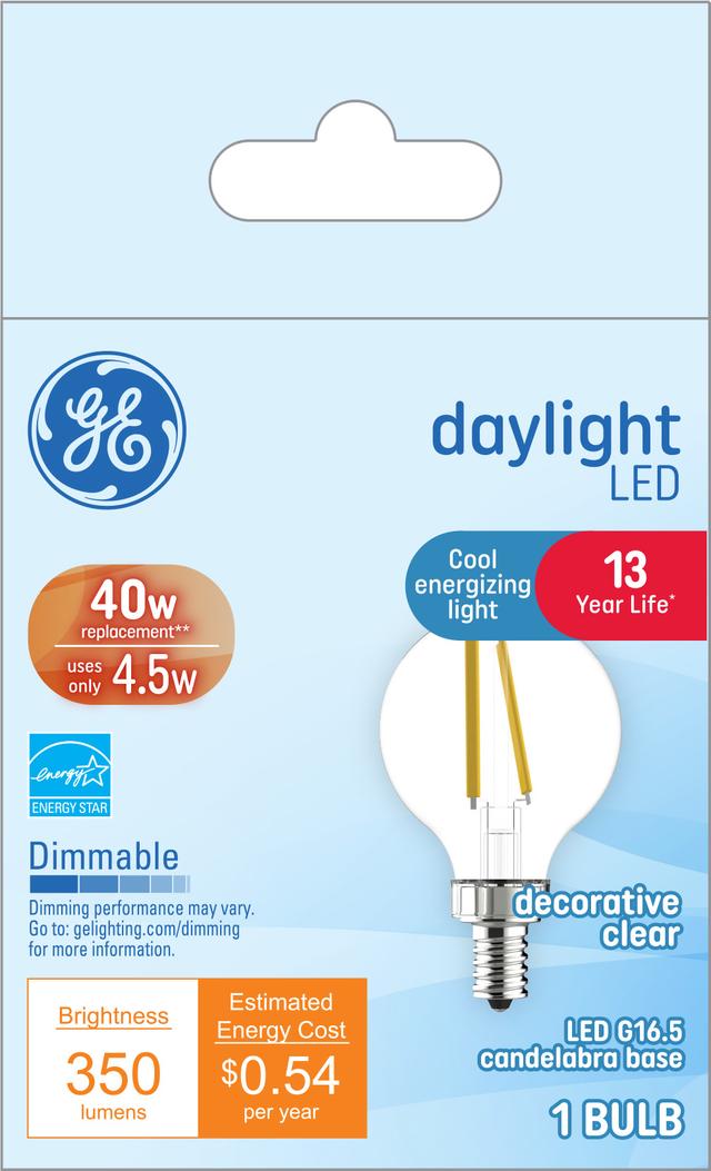 GE Classic LED 40 Watt Replacement, Daylight, G16.5 Vanity - Globe Bulb (1  Pack)