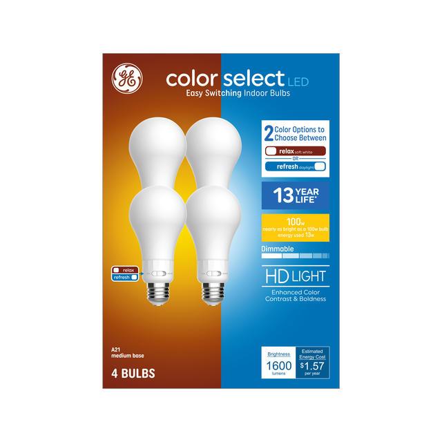 GE Color Select LED 100 Watt Replacement, A21 General Purpose Bulbs (4 Pack)