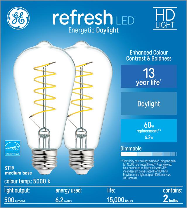 GE Refresh HD LED 60 Watt Replacement Daylight ST19 Edison Bulbs