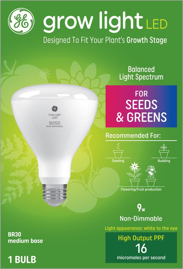 General electric br30 grow light with balanced store spectrum seeds & greens led light bulb clear