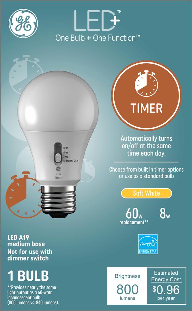 GE LED Timer Soft White 60W Replacement LED General Purpose A19