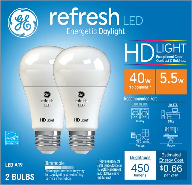 GE Refresh HD LED 40 Watt Replacement, Daylight, A19 General Purpose ...