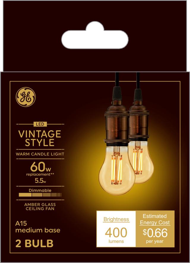 GE Vintage LED 60 Watt Replacement Candlelight A15 Ceiling Fan