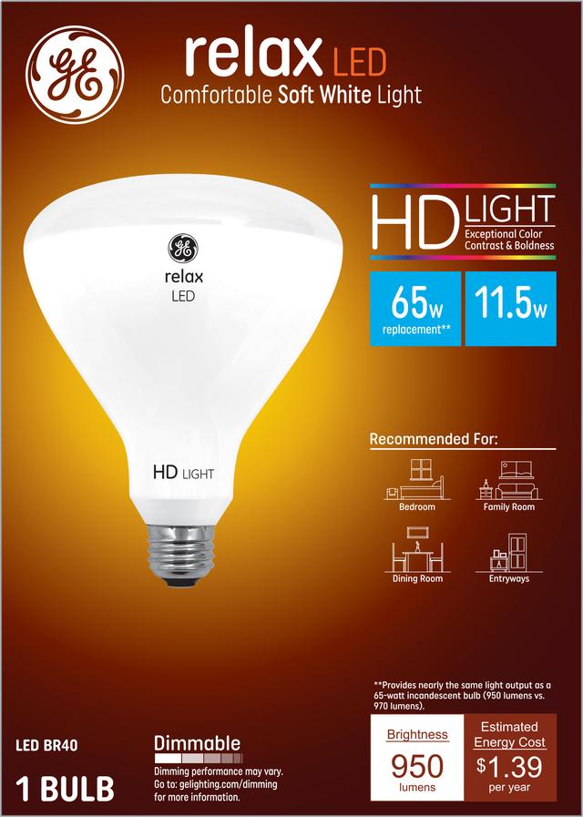 GE Relax HD LED 65 Watt Replacement Soft White BR40 Indoor