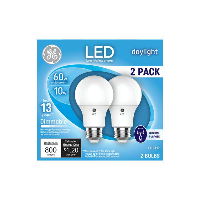 GE Classic LED 60 watts de rechange, lumière du jour, ampoules universelles A19 (lot de 2)