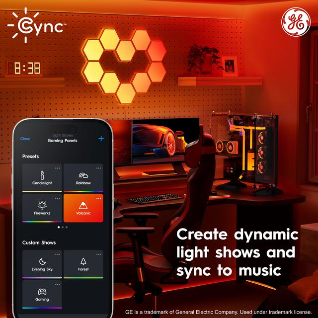 GE CYNC Dynamic Effects Full Color Smart Hexagon Panels Works